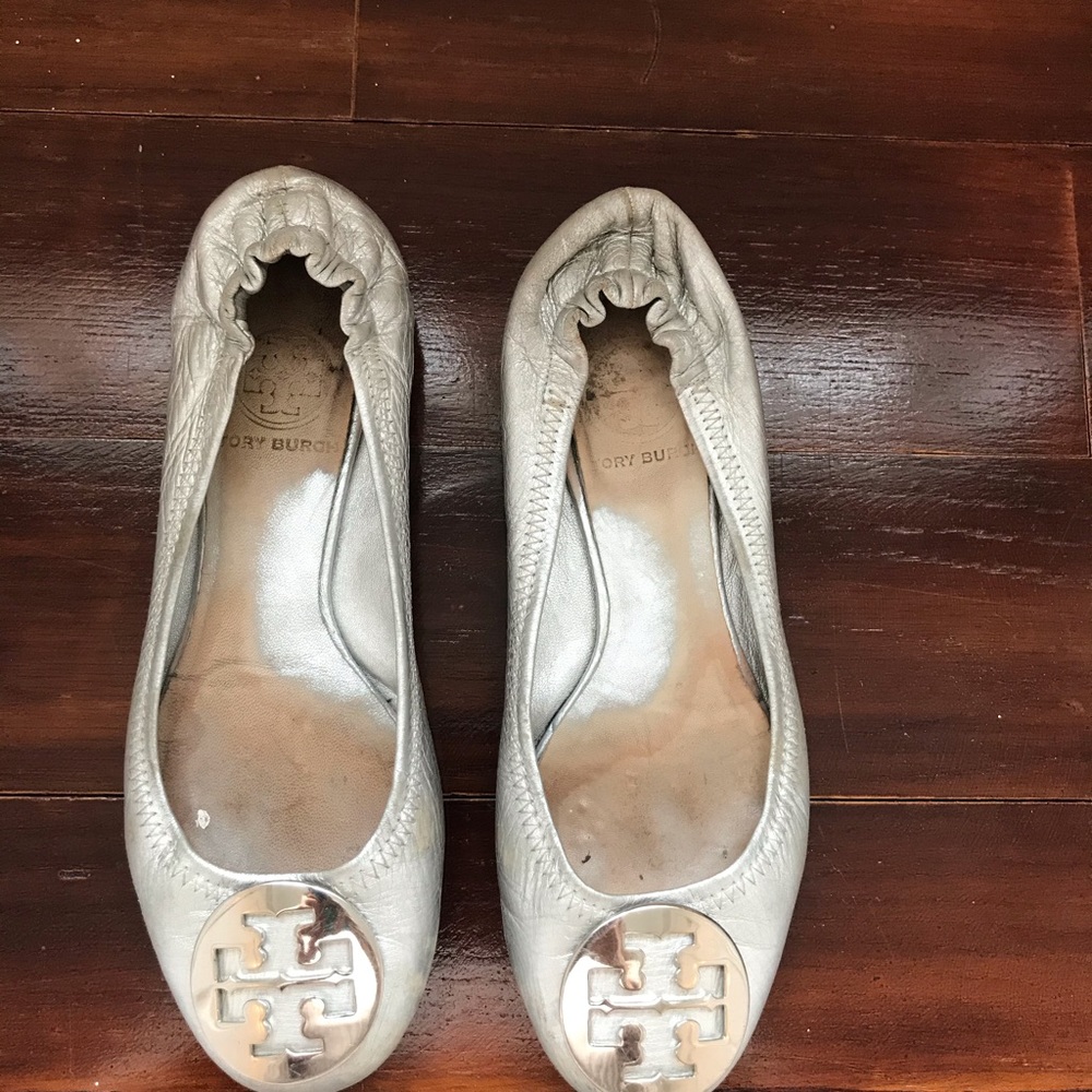 Tory Burch silver ballet flats